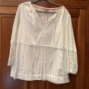 Joules Cream Boxy Blouse with Pleated Relaxed Fit